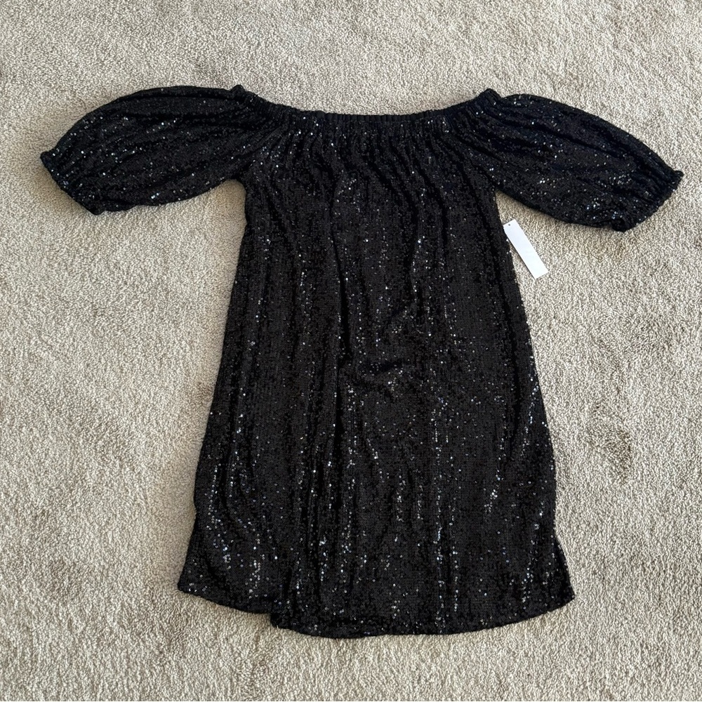 VENUS Black Sequin Off Shoulder Dress NWT Glam Party Cocktail Size L - Picture 3 of 4